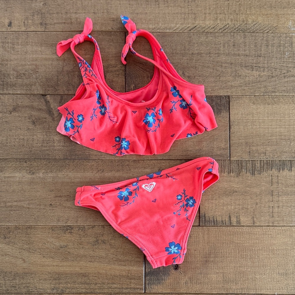 Roxy Floral Kids Bikini Swim Set - 4T Coral - Picture 2 of 3